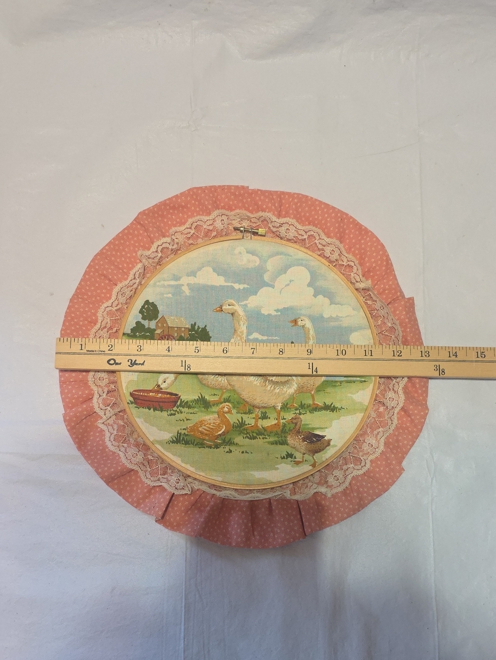Vintage Embroidery Hoop Wall Art Geese Goslings Pink Lace Granny Cottagecore - Picture 5 of 5